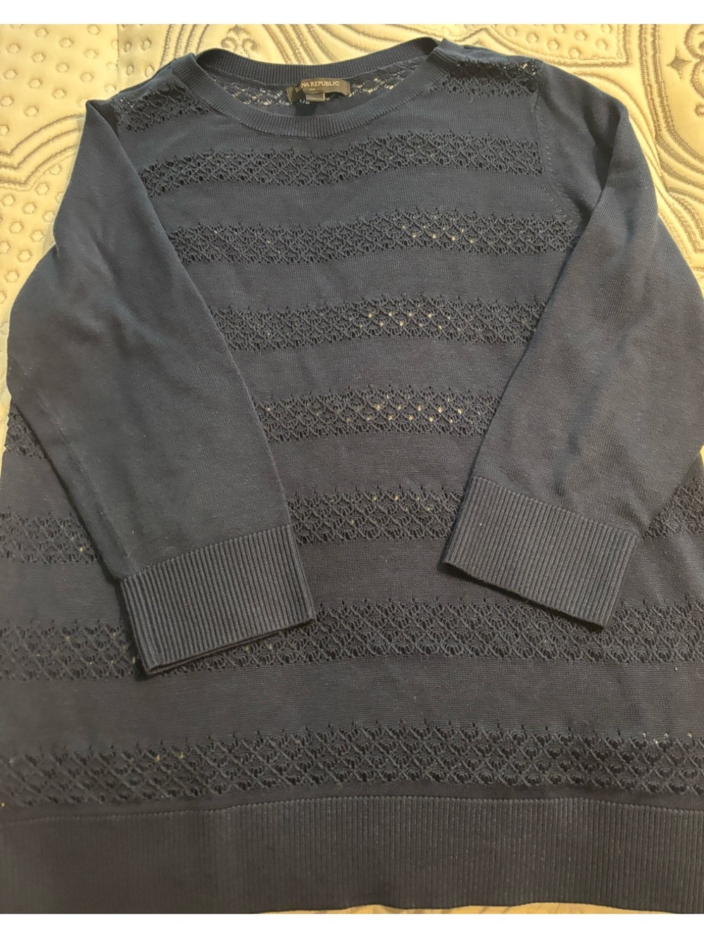 Banana Republic Navy Open-Knit Crew Sweater